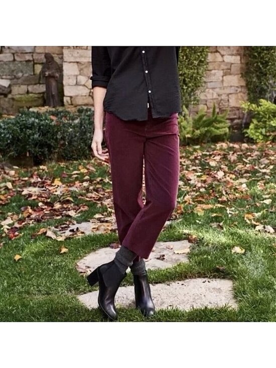 Frank & Eileen Pants - Frank and Eileen Maroon Kinsale Micro Corduroy Pants Raw Hem Women’s Size 12